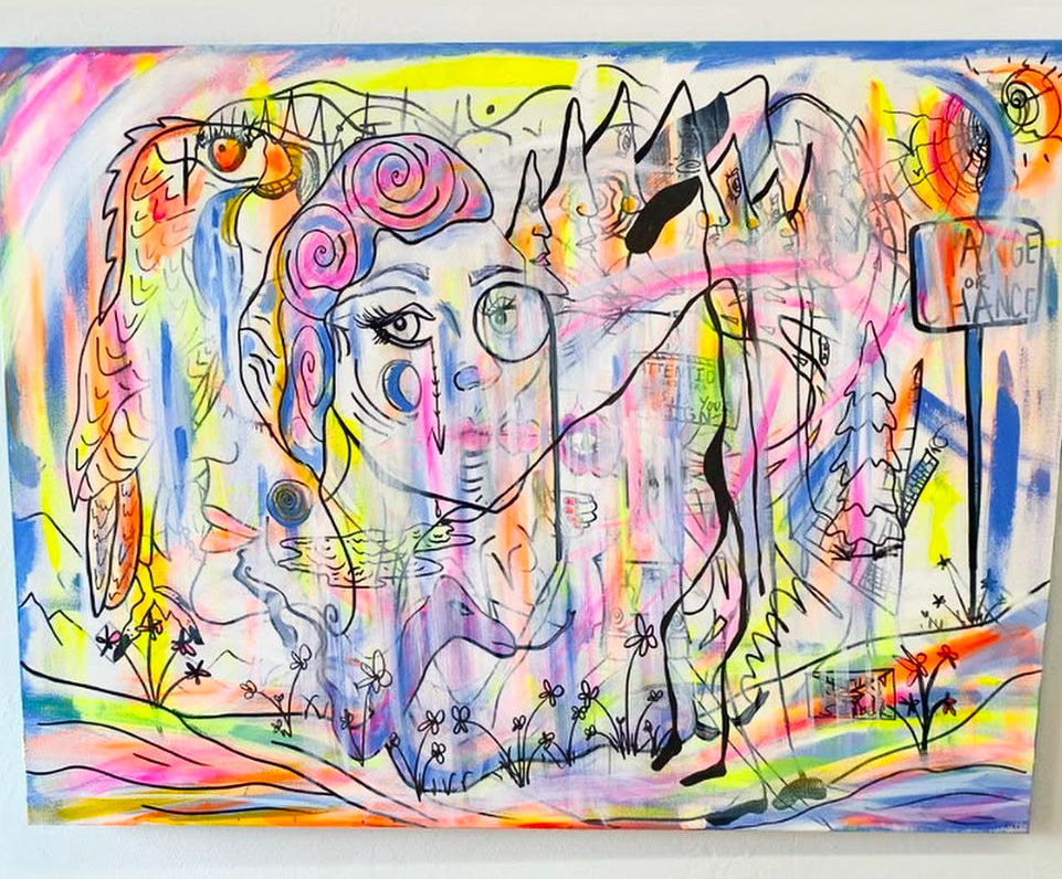 “Introspection” Original Layered Acrylic and Ink Painting on 30x40in (1inch wide) canvas.