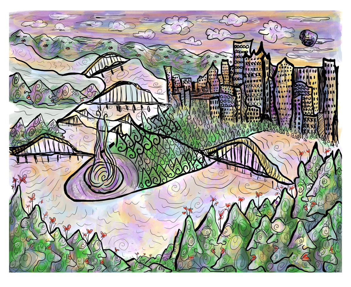 Pittsburgh Doodle Abstract Illustration Print