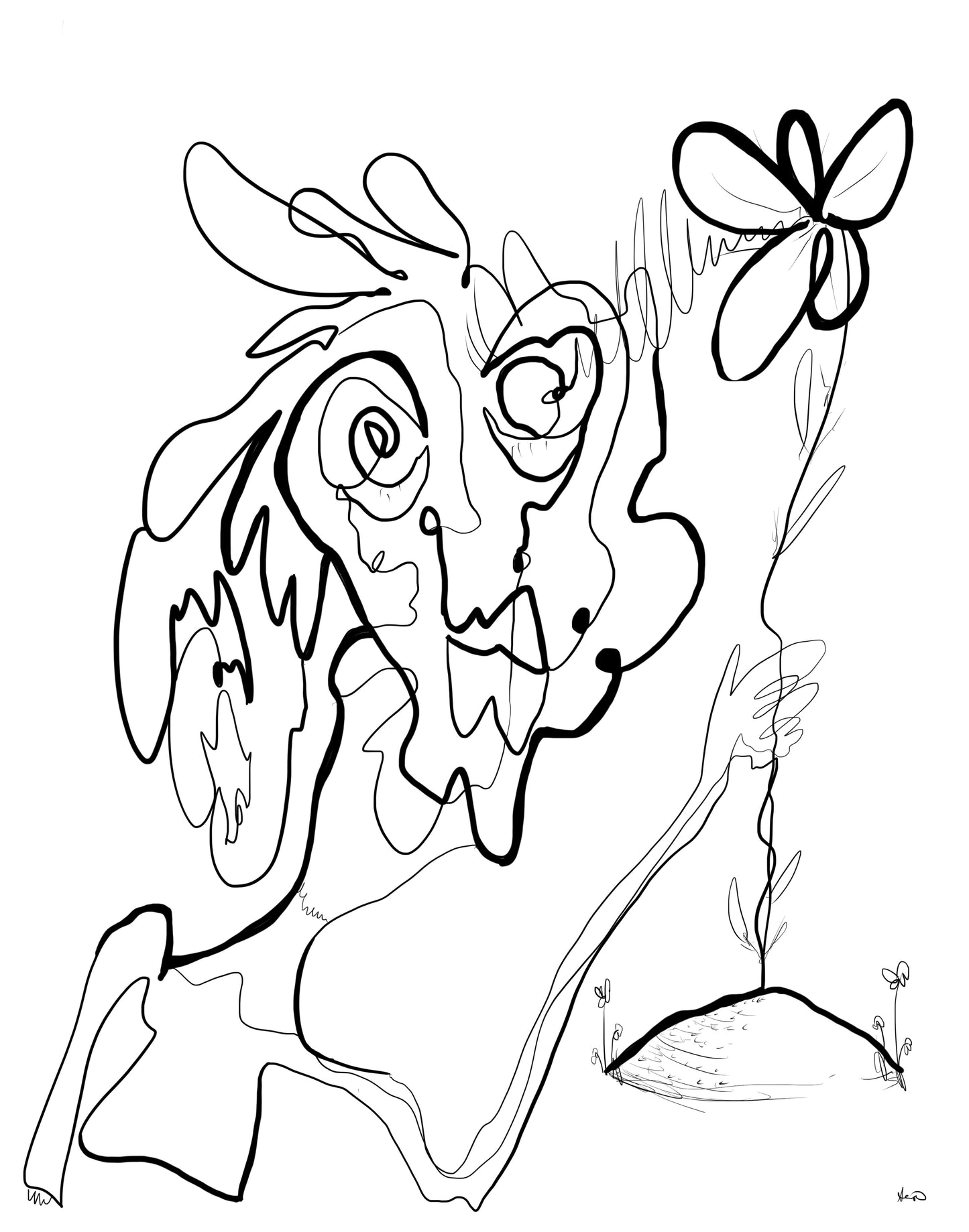 Flower Power Black and White Illustration Print