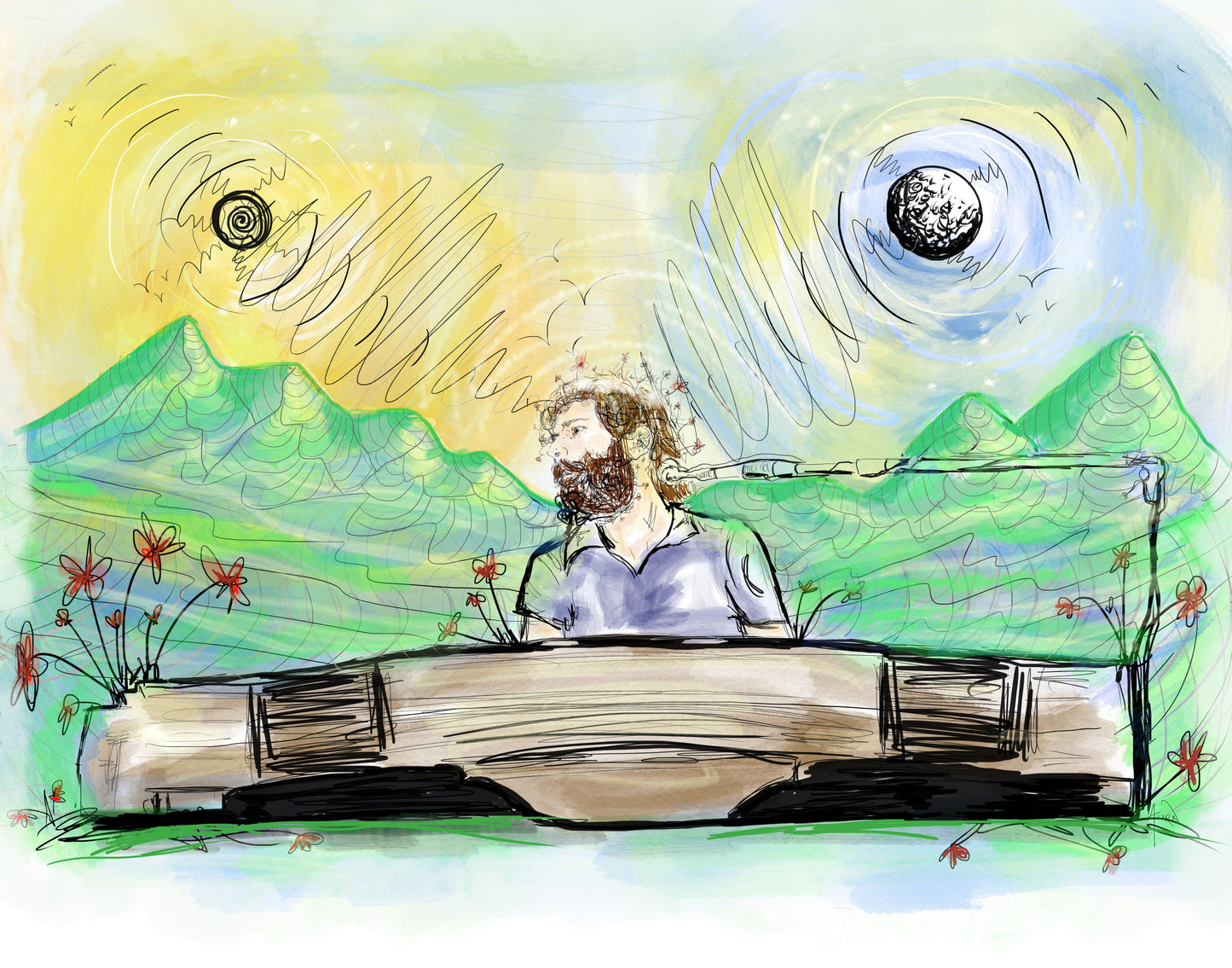 “Sunshine Daydreamin’ Brent Mydland” Ink Illustration Print *On Sale*