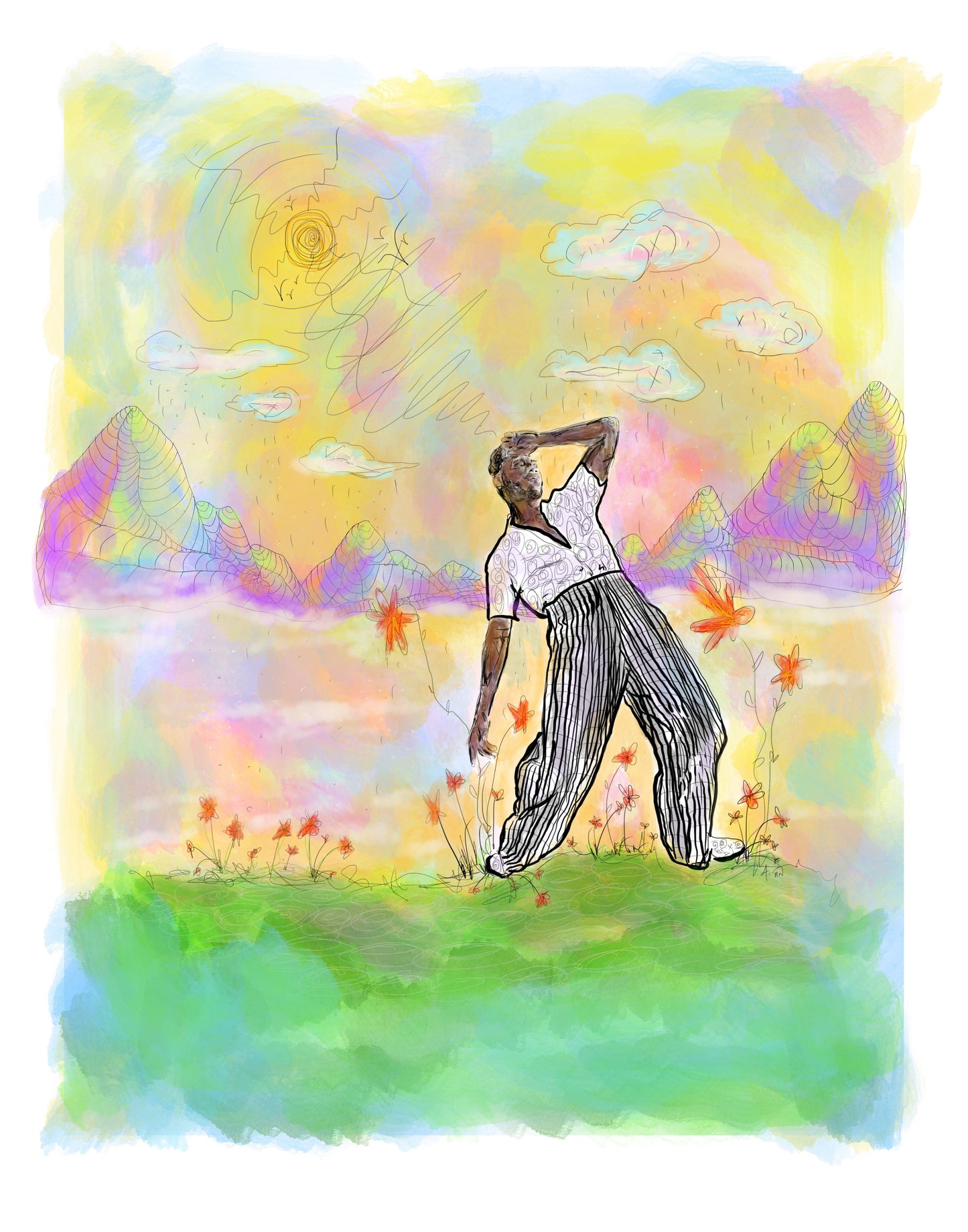 Leon Bridges Abstract Ink Illustration Print in Magnolia Mountains *On Sale*