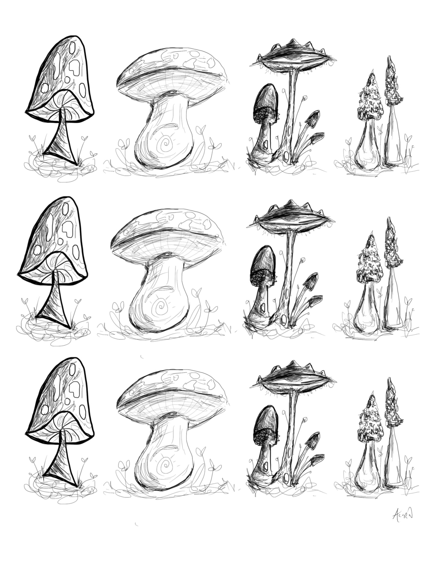 “Shrooms & Veggies” Black and White lllustration Prints *2 prints for the price of 1 deal!!*