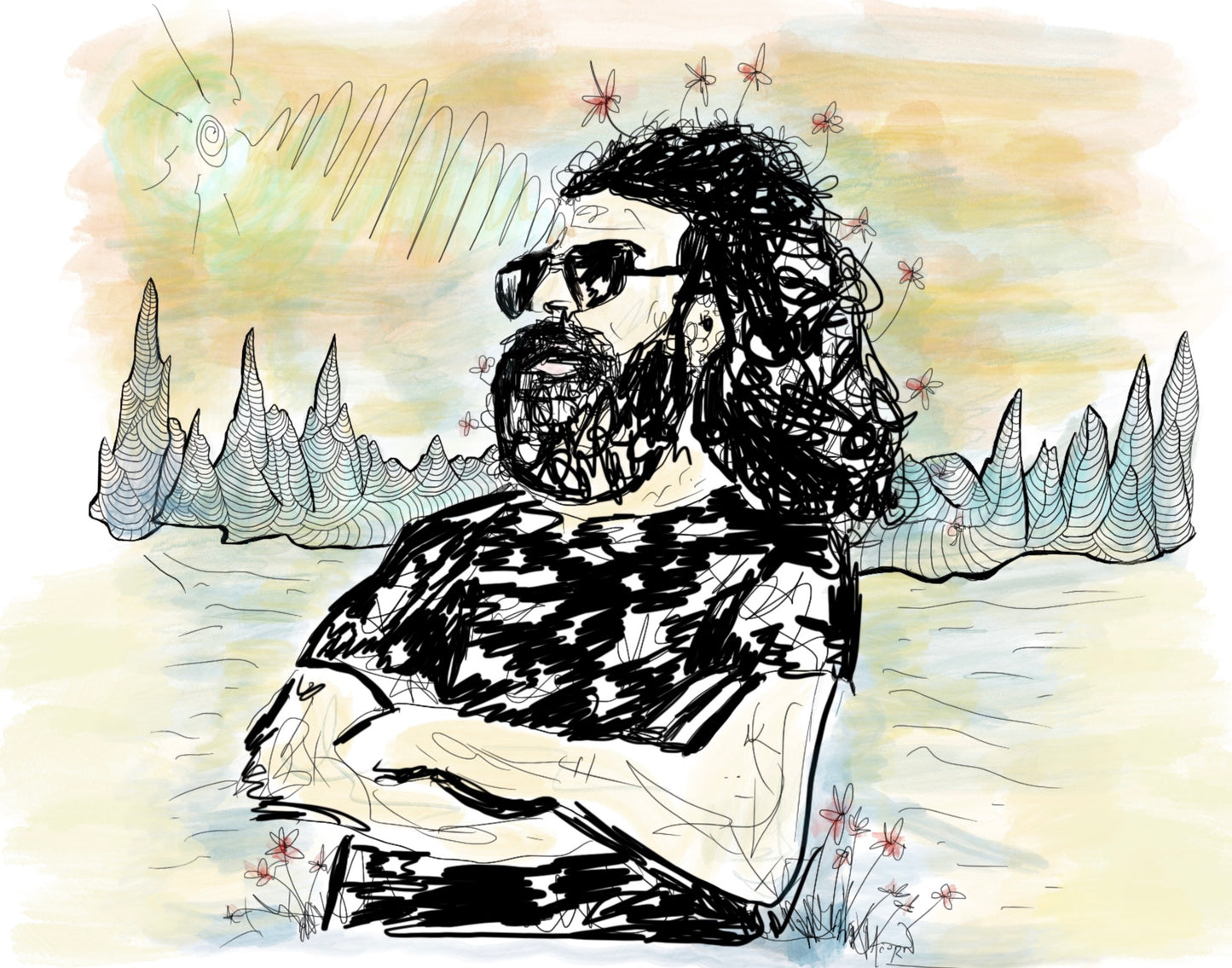 Jerry Garcia Watercolor Ink illustration Print *On Sale*