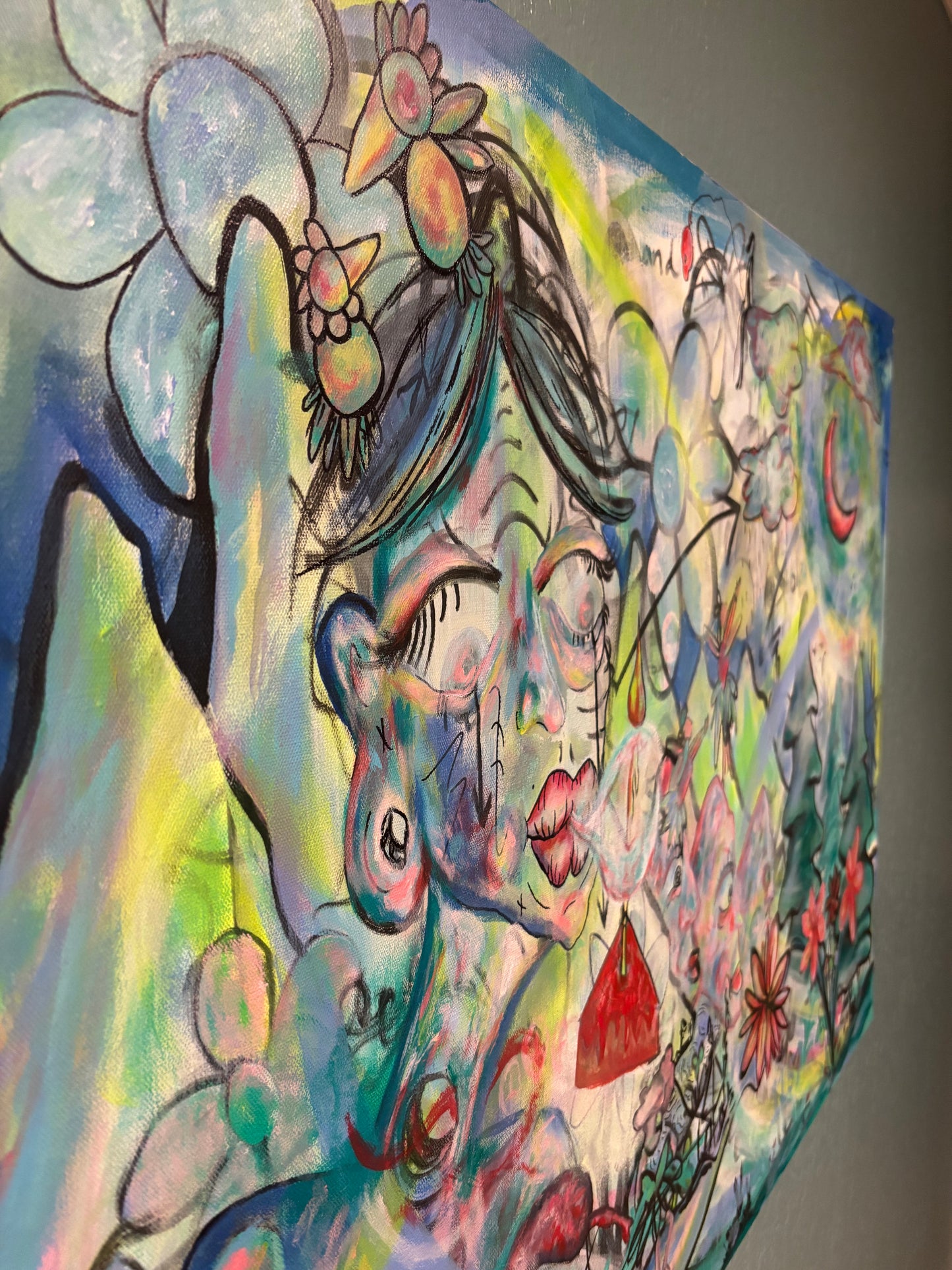 “Garden of Eden” Original Ink and Acrylic Painting on 30x40in canvas