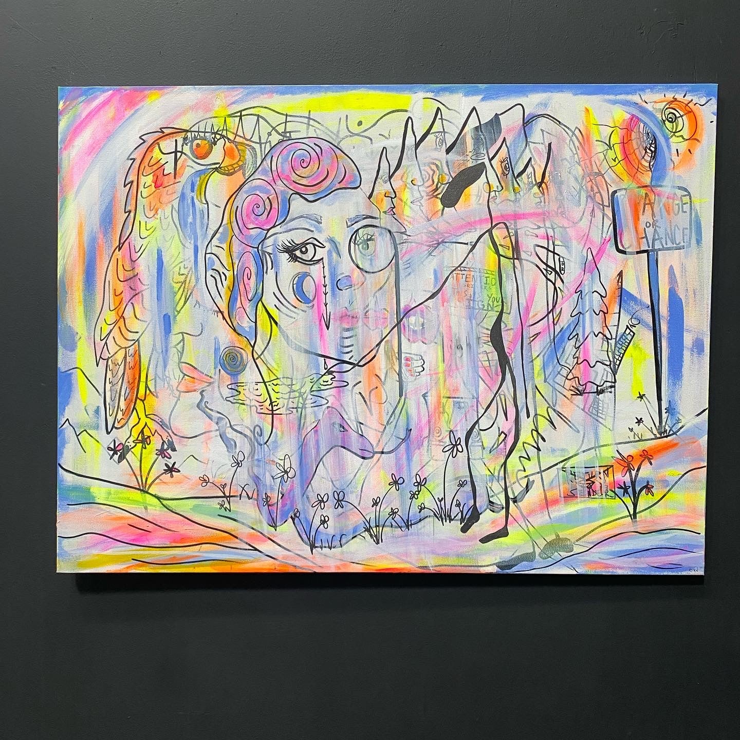 “Introspection” Original Layered Acrylic and Ink Painting on 30x40in (1inch wide) canvas.