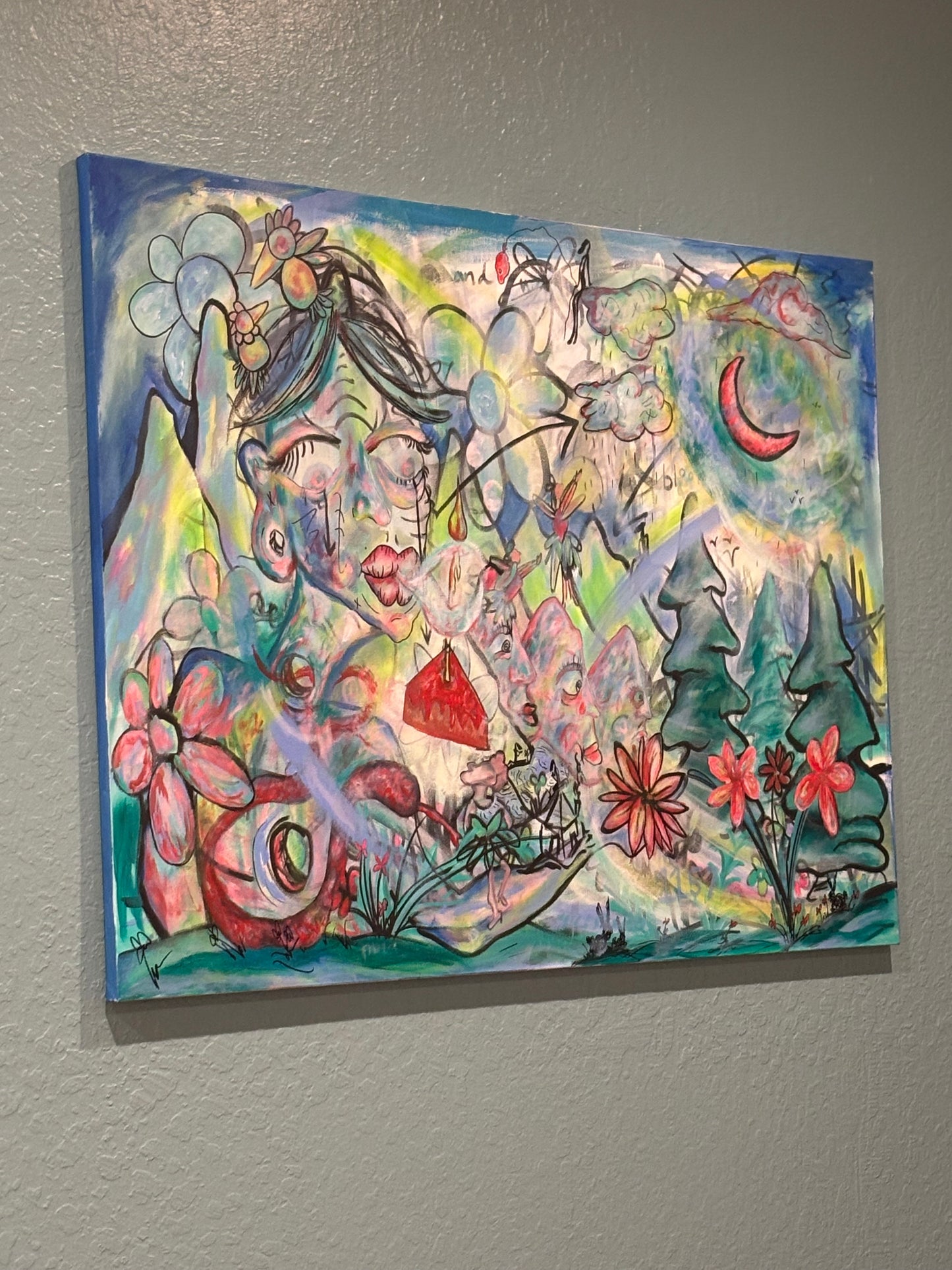 “Garden of Eden” Original Ink and Acrylic Painting on 30x40in canvas