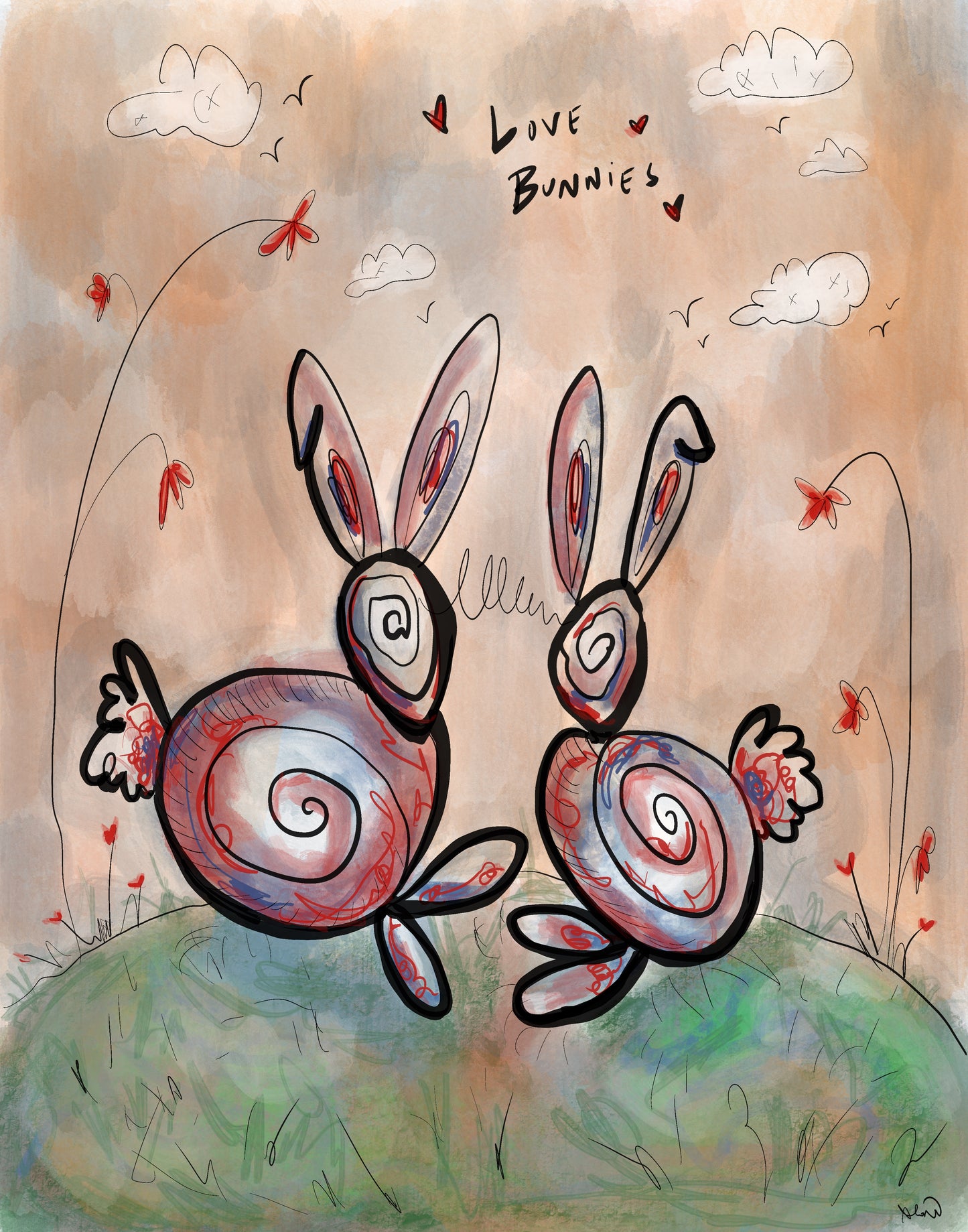 “Love Bunnies” Strange Valentine Illustration Print