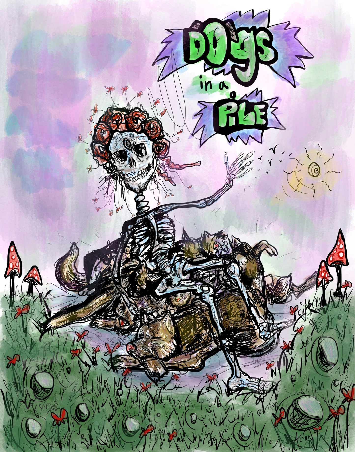 “Dogs in a Pile” Promotional Illustration Fan Art Print *On Sale*