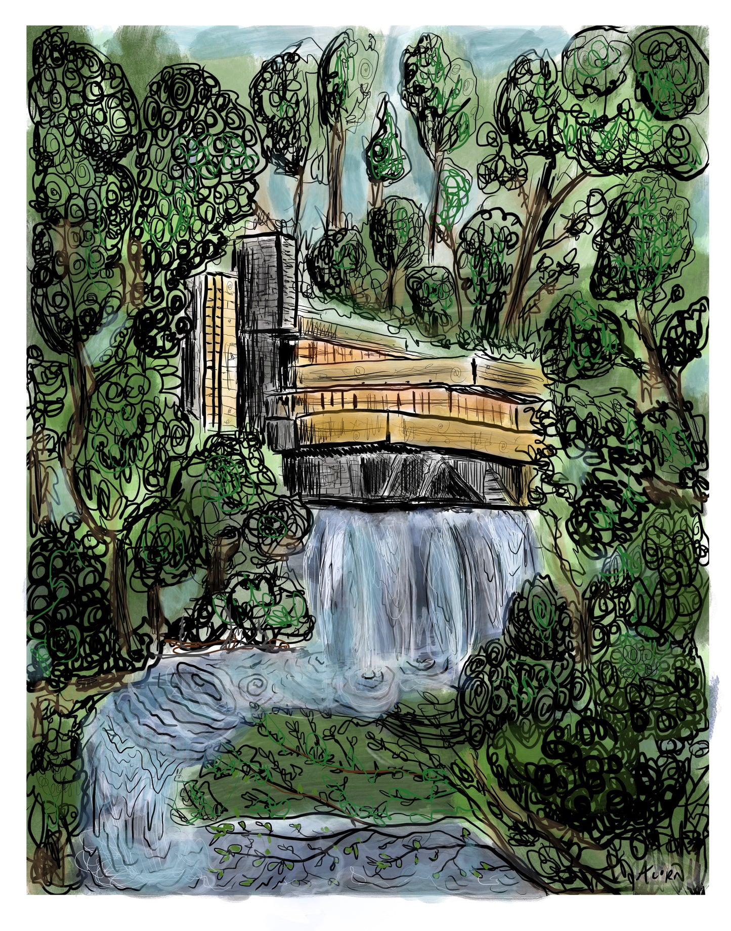 “Fallingwater” Frank Lloyd Wright Illustration Print