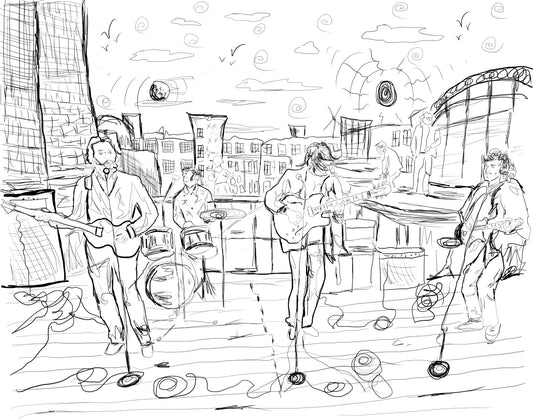 “The Beatles Rooftop Concert” Ink Illustration Doodle Print *On Sale*