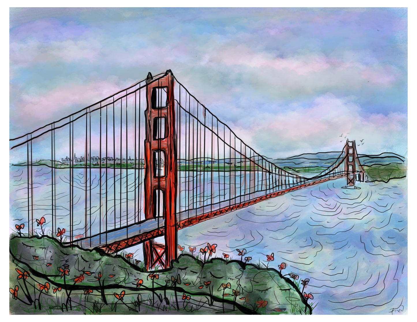 Golden Gate Illustration Doodle Print *On Sale*